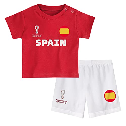FIFA Kinder Offizielles World Cup 2022 T-Shirt & Shorts Set – Spanien – Zuhause Country Tee & Shorts, rot/weiß, 12 Months von FIFA