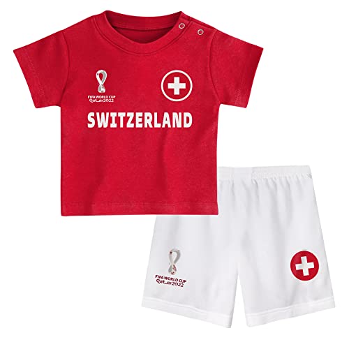 FIFA Kinder Offizielles World Cup 2022 Tee & Short Set – Schweiz – Zuhause Country, rot, 24 Months von FIFA