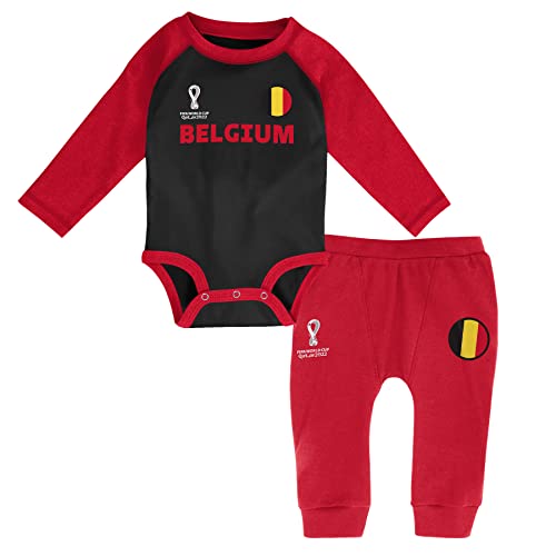 FIFA Unisex Baby Official World Cup 2022 Long Sleeve Grow & Pants Set, Baby's, Belgium, 12 Months, Black von FIFA