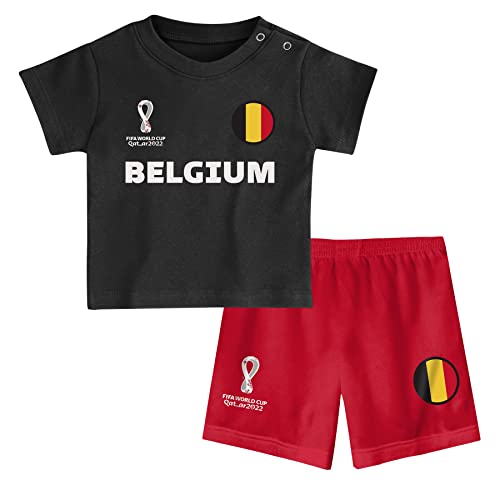 FIFA Unisex Kinder, Black Kids Official World Cup 2022 & -Belgium Away Country Tee Shorts Set, Red, Small Age 2 UK von FIFA