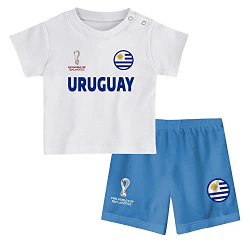 FIFA Unisex Kinder, White, Kids Official World Cup 2022 & -Uruguay Away Country Tee Shorts Set, Medium Age 3 UK von FIFA