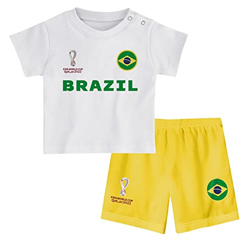 FIFA Unisex Kinder, White Kids Official World Cup 2022 & -Brazil Home Country Tee Shorts Set, Yellow, Medium Age 3 UK von FIFA