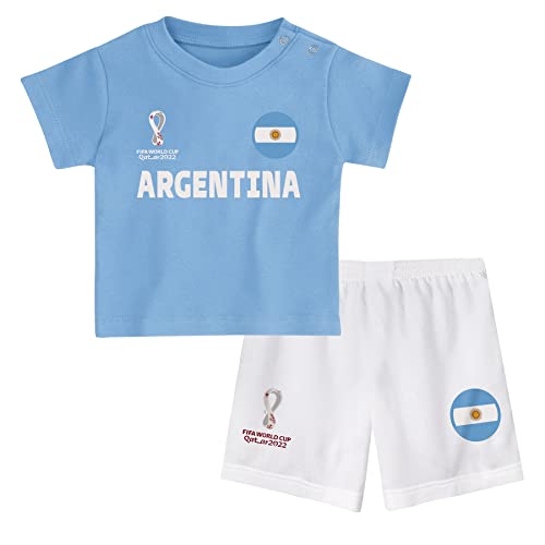 FIFA Unisex Kinder Blue Kids Official World Cup 2022 & -Argentina Home Country Tee Shorts Set, Baby White, Large Age 4 UK von FIFA