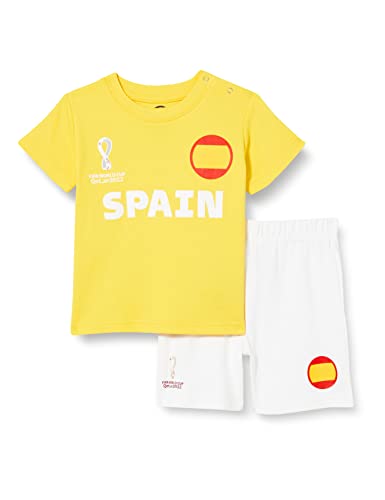 FIFA Kinder Offizielles World Cup 2022 T-Shirt und Shorts – Spanien – Auswärts Country Tee & Shorts Set, Gelb/Weiß, 6-9 Months von FIFA