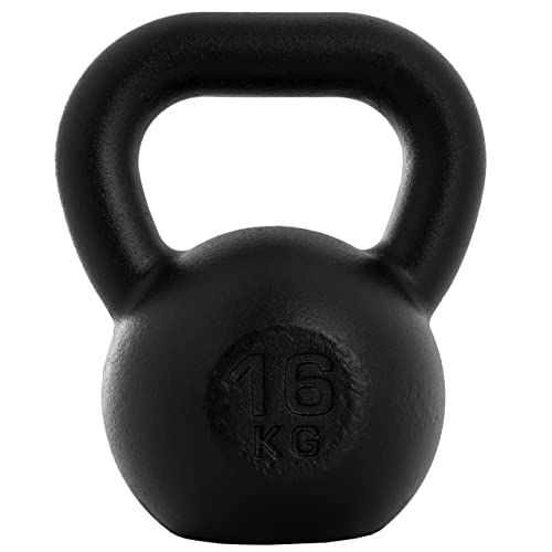 FIGHTDOG® Kettlebell - 8/10/16 kg, Gusseisen, Ergonomischer Griff, Schwarz - Kugelhantel, Kugelgewicht, Schwunghantel, Rundgewicht für Gym, Krafttraining, Fitness, Zuhause (16 kg) von FIGHTDOG