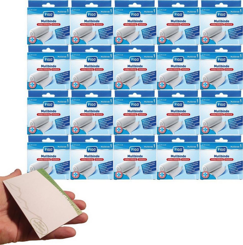 FIGO Bandage 20 x Mullbinde einzeln 6cm x 4m (Set, 20-tlg., Mullbinden), Haftbinde Badage Fixierbinde Verband von FIGO