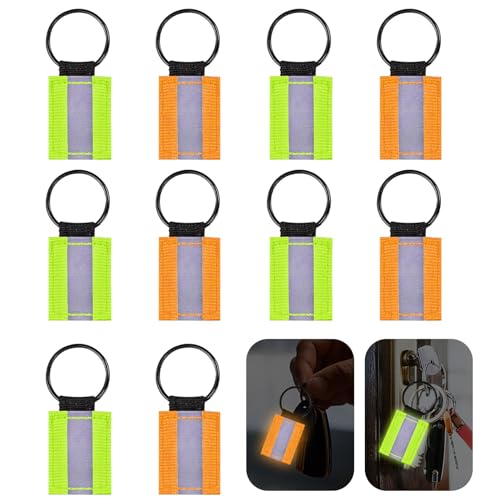 FINEASY 10 Stück Reflektierende Anhänger,Reflektoren Kinder Schulranzen Reflektor,Reflektierende Schlüsselanhänger Sicherheits Reflektor Anhänger für Rucksack Schulranzen Laufen Joggen,Orange & Grün von FINEASY