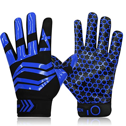 FINGER TEN American Football Receiver Handschuhe für Youth Jungen Mädchen, Torwarthandschuhe rutschfest Impact Palm Protection Outdoor Sport, Wasserdicht Gloves Fit Kinder Alter 5-14 (Cyan, S) von FINGER TEN