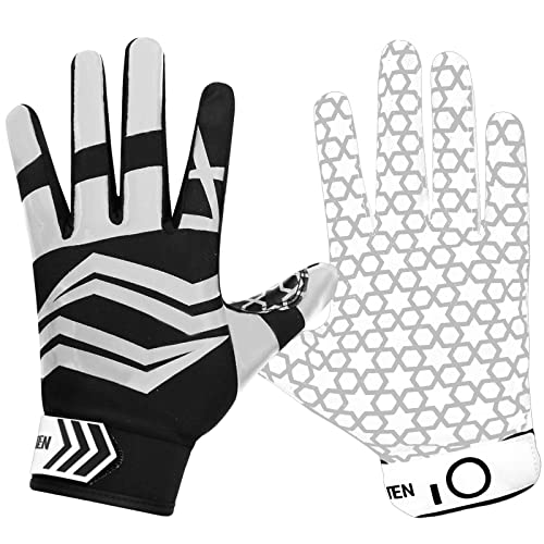 FINGER TEN American Football Receiver Handschuhe für Youth Jungen Mädchen, Torwarthandschuhe rutschfest Impact Palm Protection Outdoor Sport Wasserdicht Gloves Alter 5-14 (Grau, XL) von FINGER TEN