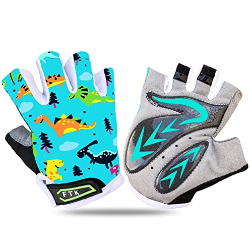 FINGER TEN Fahrradhandschuhe Kinder MTB Handschuhe Fahrrad Outdoor Bike Gel Halbfinger Sporthandschuhe Radhandschuhe Wert 1 Paar Cyan XL, für Sommer Freizeit Jungen Mädchen Alter 2-10 Jahre von FINGER TEN