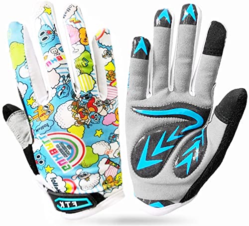 FINGER TEN Fahrradhandschuhe Kinder MTB Fahrrad Freizeit Vollfigner mit Gel rutschfest Wert 1 Paar Himmelblau XL, Radsport Skatehandschuhe für Sommer Jungen Mädchen 2-11 Jahre von FINGER TEN