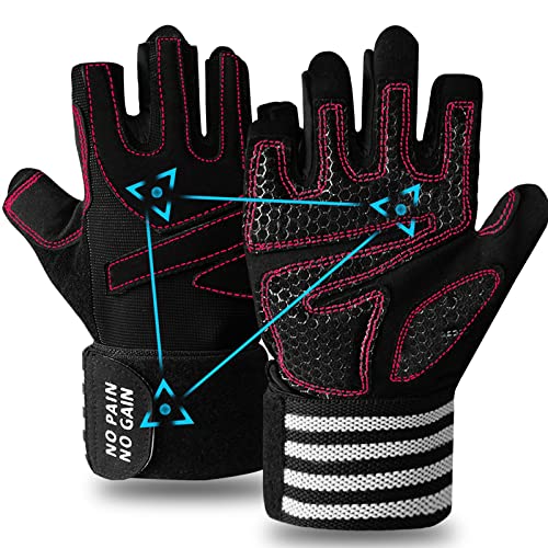 FINGER TEN Fitness Handschuhe Handgelenkschutz Trainingshandschuhe Damen Kraftsport Fitnesshandschuhe Halb Vollfinger Sporthandschuhe, für Gewichtheben Bodybuilding Gym Training (Halbfinger Rot, M) von FINGER TEN