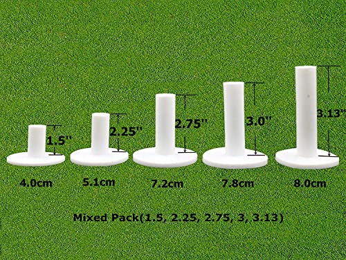 Golf Tees Gummi Golf Tee Lang Kurz Range Golftees Wert Set of 5 Stück 80 76 70 57 38 mm, Flex Gemischte Größe oder 5 Gleiche Größe Für Driver Übungsmatte Zubehör (Weiß, 5 Stück Alles 2.25'') von FINGER TEN