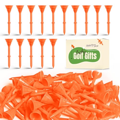 FINGER TEN Golf-Tees Kunststoff 83mm, unzerbrechlich, verbesserte Großpackung, 50/100 Stück, reduziert Reibung, seitlicher Spin, stabil für Männer und Frauen (Orange, 100 Stück) von FINGER TEN