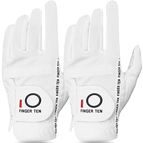 FINGER TEN Golfhandschuhe Herren Links Rechts Golf Handschuh Wert 2 Stück (Not Paar) Golfhandschuh Linke Rechte Hand Handschuhe für Männer Golfer, Allwetter Mikrofaser Rain Grip (Weiß ML, Links) von FINGER TEN