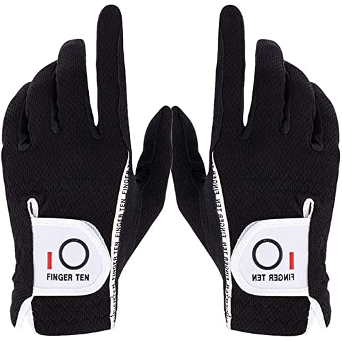 FINGER TEN Golfhandschuhe Herren Links Rechts Golf Handschuh Wert 1 Paar Golfhandschuh Linke Rechte Hand Handschuhe für Männer Golfer, Allwetter Mikrofaser Rain Grip (Schwarz S, Paar) von FINGER TEN