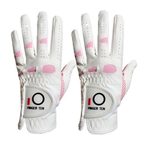 FINGER TEN Golfhandschuhe Damen Linke Hand Rechte 2 Stück(Not Paar) Extra Griff Allwetter 3D Performance Golf Handschuhe Links Rechts rutschfest Weicher Komfort,Größe S M L XL（M Linke） von FINGER TEN