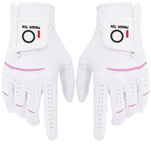 FINGER TEN Golfhandschuhe Damen Paar Linke Rechte Hand 2 Stück Golfhandschuh Mikrofaser Allwetter Regentag Nass Heiß Golf Handschuh Links Rechts Griff Haltbarkeit Weicher Komfort (1 Paar, S) von FINGER TEN