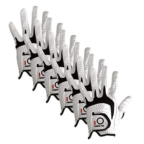 FINGER TEN Golfhandschuhe Herren Linke Rechte Hand Golf Handschuhe Leder Cabretta Handschuh Links orde Rechts Wert 6 Stück (Not Paar), Golfhandschuh Männer Golfer Allwetter Griff (Rechts ML, 6 Stück) von FINGER TEN