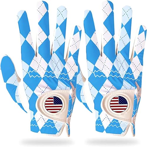 Golfhandschuhe für Herren, Rechtshänder, linke Hand, mit Ballmarker, Leder, atmungsaktiv, bequem, griffig, Größe M, ML, L, XL (blau, 2 Stück, für die rechte Hand) von FINGER TEN