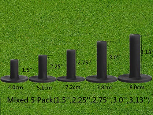 Golf Tees Gummi Golf Tee Lang Kurz Range Golftees Wert Set of 5 Stück 80 76 70 57 38 mm, Flex Gemischte Größe oder 5 Gleiche Größe Für Driver Übungsmatte Zubehör (Schwarz, 5 Stück Alles 2.75'') von FINGER TEN