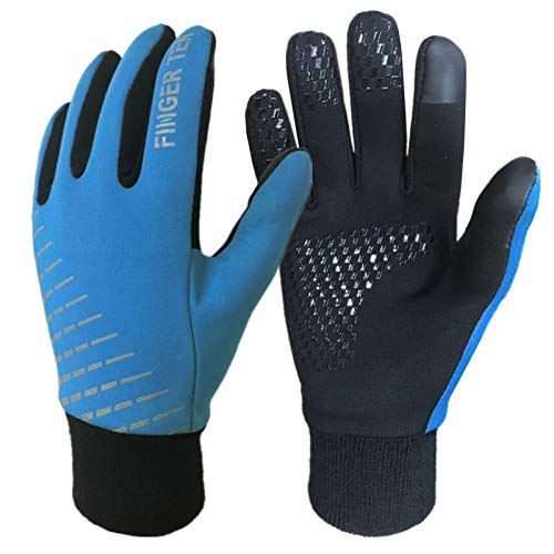 FINGER TEN Handschuhe Kinder Winter Frühling Für Jungen Mädchen Fahrrad Laufen Fußball Outdoor Sport Touchscreen Warm Winddicht rutschfest Paar (L, Blau) von FINGER TEN