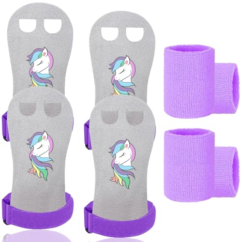 FINGER TEN Sporthandschuhe Kinder GymnastikHandschuhe Mädchen Jugend Reckhandschuhe Griffe Gymnastikgriffe 2 Paar mit Armbänder, Gymnastik Stangengriffe Handflächenschutz für Fitness (Amethyst, L) von FINGER TEN