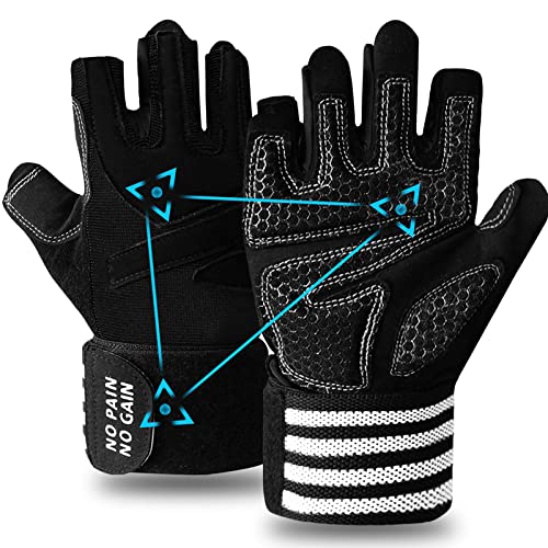 FINGER TEN Fitness Handschuhe Handgelenkschutz Trainingshandschuhe Herren Kraftsport Fitnesshandschuhe Halbfinger Sporthandschuhe Gewichtheben Bodybuilding Gym (Halbfinger Schwarz, L) von FINGER TEN