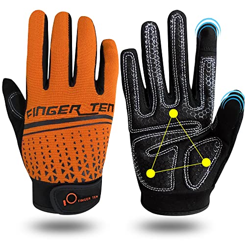 Fitness Handschuhe Herren Vollfinger Damen Traininghandschuhe Kraftsport Fitnesshandschuhe Handgelenkschutz Rutschfest Sporthandschuhe, für Bodybuilding Gym Krafttraining Training (Orange, S) von FINGER TEN
