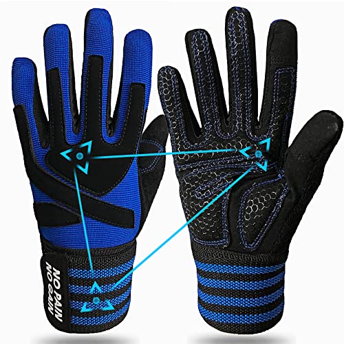 FINGER TEN Fitness Handschuhe Handgelenkschutz Trainingshandschuhe Herren Kraftsport Fitnesshandschuhe Halb Vollfinger Sporthandschuhe (Vollfinger Blau, XL) von FINGER TEN