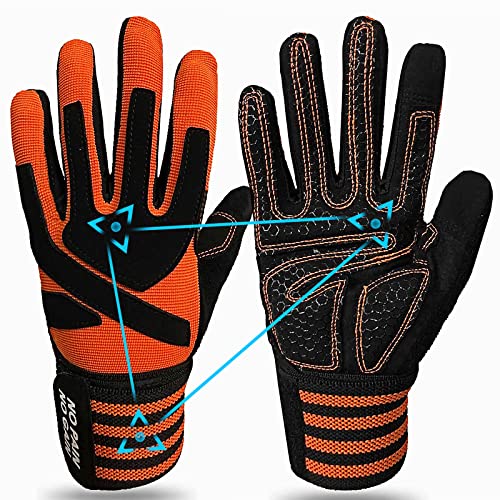 FINGER TEN Fitness Handschuhe Handgelenkschutz Trainingshandschuhe Herren Kraftsport Fitnesshandschuhe Halb Vollfinger Sporthandschuhe (Vollfinger Orange, S) von FINGER TEN