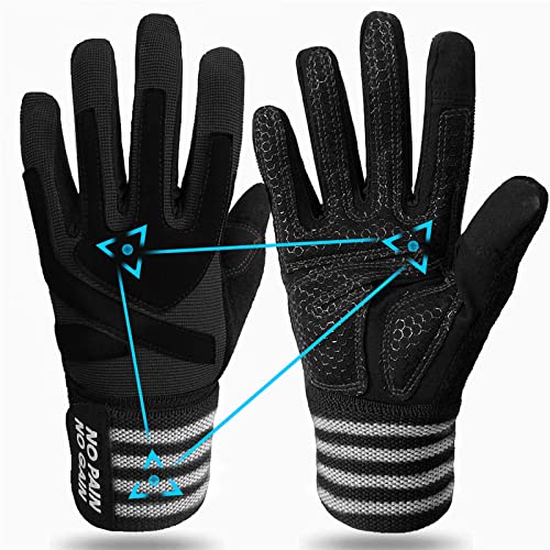 FINGER TEN Fitness Handschuhe Handgelenkschutz Trainingshandschuhe Herren Kraftsport Fitnesshandschuhe Vollfinger Sporthandschuhe Gewichtheben Bodybuilding Gym (Vollfinger Schwarz, L) von FINGER TEN