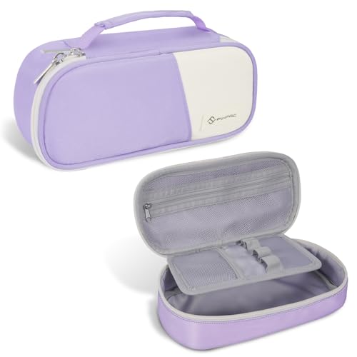 FINPAC Mäppchen Federmäppchen, Pencil Case mit Stifthalter innen, Innenfach mit Netzstoff, Griff, Doppelter Reißverschluss, Stiftetasche Stiftemappe Federtasche Schulmäppchen, (Lila) von FINPAC