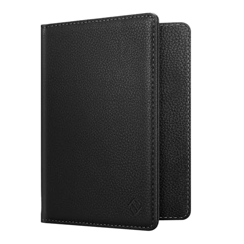FINTIE Reisepass Impfpass Schutzhülle - Premium Kunstleder Reisepasshülle Travel Organizer mit RFID-Blockier für Kreditkarten, Ausweis, Reisedokumente Damen Herren, Schwarz von FINTIE