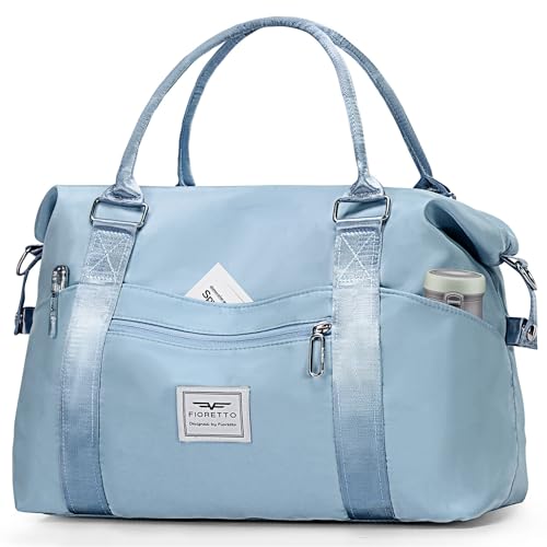 FIORETTO Damen Reisetasche Sporttasche Handgepäck Weekender Bag Schwimmtasche Wasserdicht Travel Bag Duffle Bag Fitnesstasche Trainingstasche für Damen Blau Large von FIORETTO