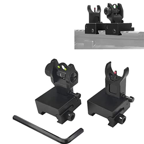 FIRECLUB Tactical Front and Rear Folding Flip up Iron Sights for Hunting(Schwarz mit Glasfaser) von FIRECLUB