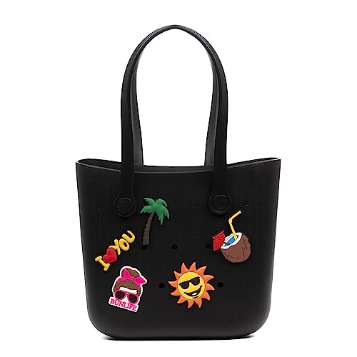 FIRENZE ARTEGIANI Libelulla Shopper Strandtasche aus EVA-Schaumstoff mit langen Griffen und dekorativen Anhängern, 34 x 10 x 28 cm, Farbe: Schwarz, Schwarz, Utility von FIRENZE ARTEGIANI