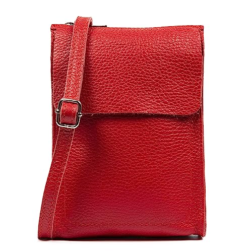 FIRENZE ARTEGIANI. Albaretto Damen-Umhängetasche aus echtem Leder, Dollaro-Finish, 13 x 4 x 19 cm, Farbe: Rot, rot, Utility von FIRENZE ARTEGIANI