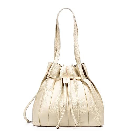 FIRENZE ARTEGIANI. Albiolo Damen-Schultertasche, Echtleder, Dollaro-Finish, 32 x 15,5 x 30 cm, Farbe: Beige, beige, Zeitgenössisch von FIRENZE ARTEGIANI