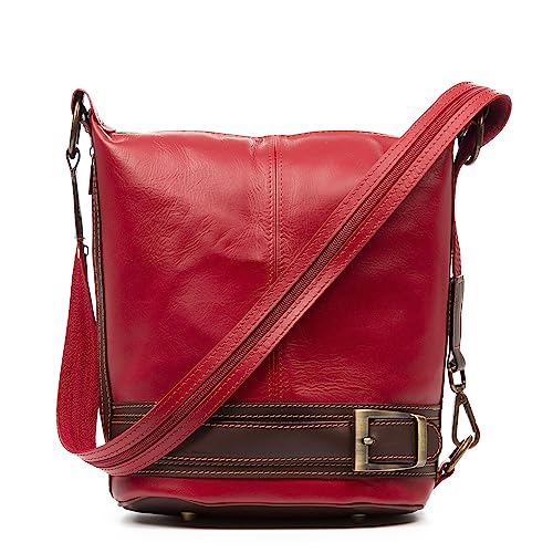 FIRENZE ARTEGIANI. Alvito Umhängetasche-Rucksack für Damen, echtes Leder, 23 x 17 x 24 cm, Farbe: Rot, rot, Utility von FIRENZE ARTEGIANI
