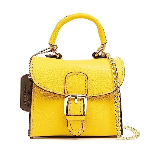 FIRENZE ARTEGIANI. Annicco Mini-Handtasche und Umhängetasche für Damen, echtes Leder, Dollaro-Finish, 12 x 8,5 x 10,5 cm, Farbe: Gelb, gelb, Zeitgenössisch von FIRENZE ARTEGIANI