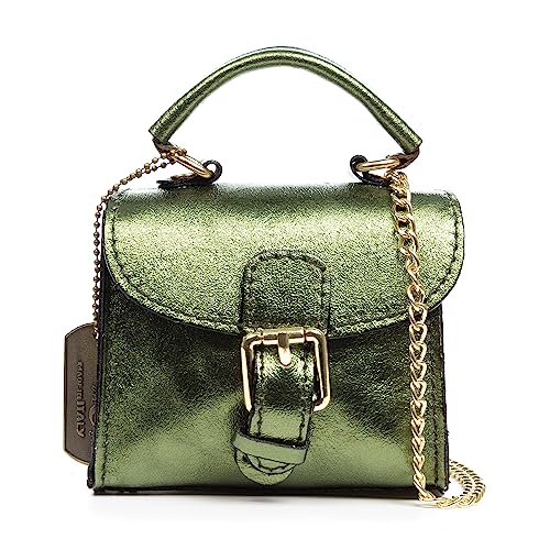 FIRENZE ARTEGIANI. Annicco Mini-Handtasche und Umhängetasche für Damen, echtes Leder, lackiert, 12 x 8,5 x 10,5 cm, Farbe: Olivgrün, olivgrün, Utility von FIRENZE ARTEGIANI