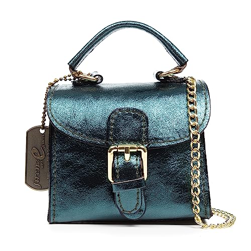 FIRENZE ARTEGIANI. Annicco Mini-Handtasche und Umhängetasche für Damen, echtes Leder, lackiert, 12 x 8,5 x 10,5 cm, Farbe: Smaragdgrün, Smaragdgrün, Utility von FIRENZE ARTEGIANI