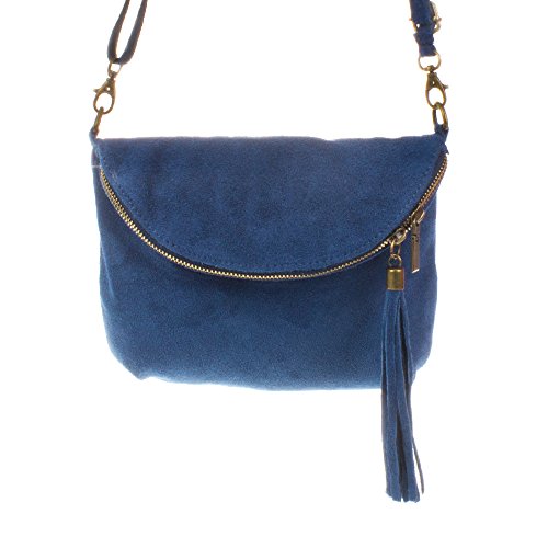 Firenze Artegiani Bolso De Mujer Piel Auténtica, Acabado Gamuza Umhängetasche, 24 cm, Blau (Azul) von FIRENZE ARTEGIANI