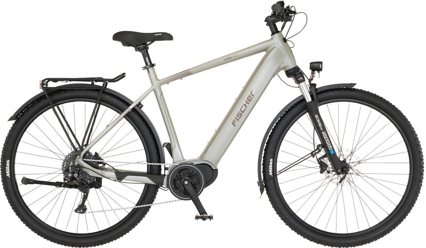 FISCHER Fahrrad E-Bike ATB TERRA 4.0i 55, 10 Gang Shimano Deore Schaltwerk, Kettenschaltung, Mittelmotor, 630 Wh, (mit Fahrradschloss), Pedelec, Elektrofahrrad für Damen u. Herren von FISCHER Fahrrad
