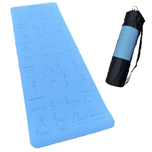 Yoga-Matte mit 32 Asanas "Asana Light", leicht, aus TPE (Hellblau) von FIT BALANCED