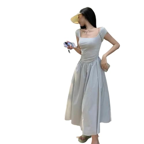FITLIN Kleid Minimalistischer Stil Schöner Weste Kleid Frauen Sommer Fischknochen Falten Taille Mit Mittlerer Länge Rock Mode-blau-l (59-64 Kg) von FITLIN