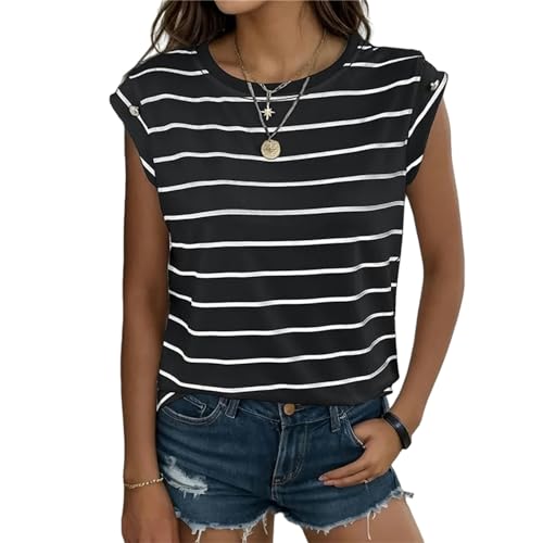FITLIN T Shirt Damen Sommer Kurzärärmische Lässige Ärmellose T-Shirt Runde Nackenweste-Schwarz-XL von FITLIN