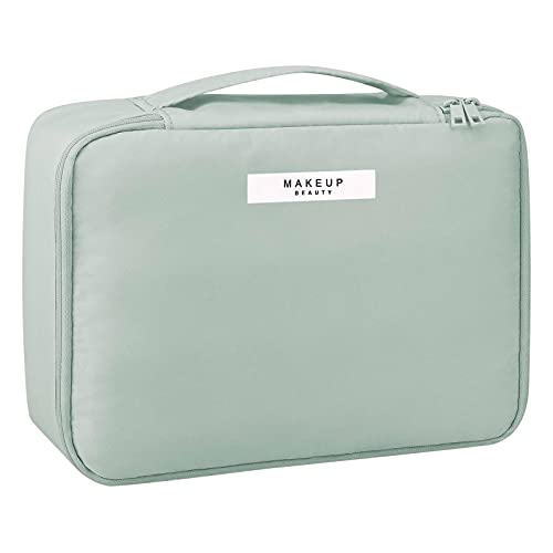FIYSON Cosmetic Bag Portable Travel Make Up Bag, Large Capacity Makeup Bag Cosmetic Storage Professional Toiletry Bag 23 X 16.5 X 8 cm Cosmetic Box Waterproof Leather Polyurethane (GrüN) von FIYSON