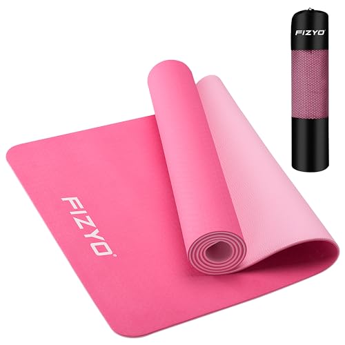 Übungsmatte für Yoga, Pilates und Fitness, 183x61x0,6 cm, aus TPE, mit Tragetasche und Gurt (Rosa) von FIZYO